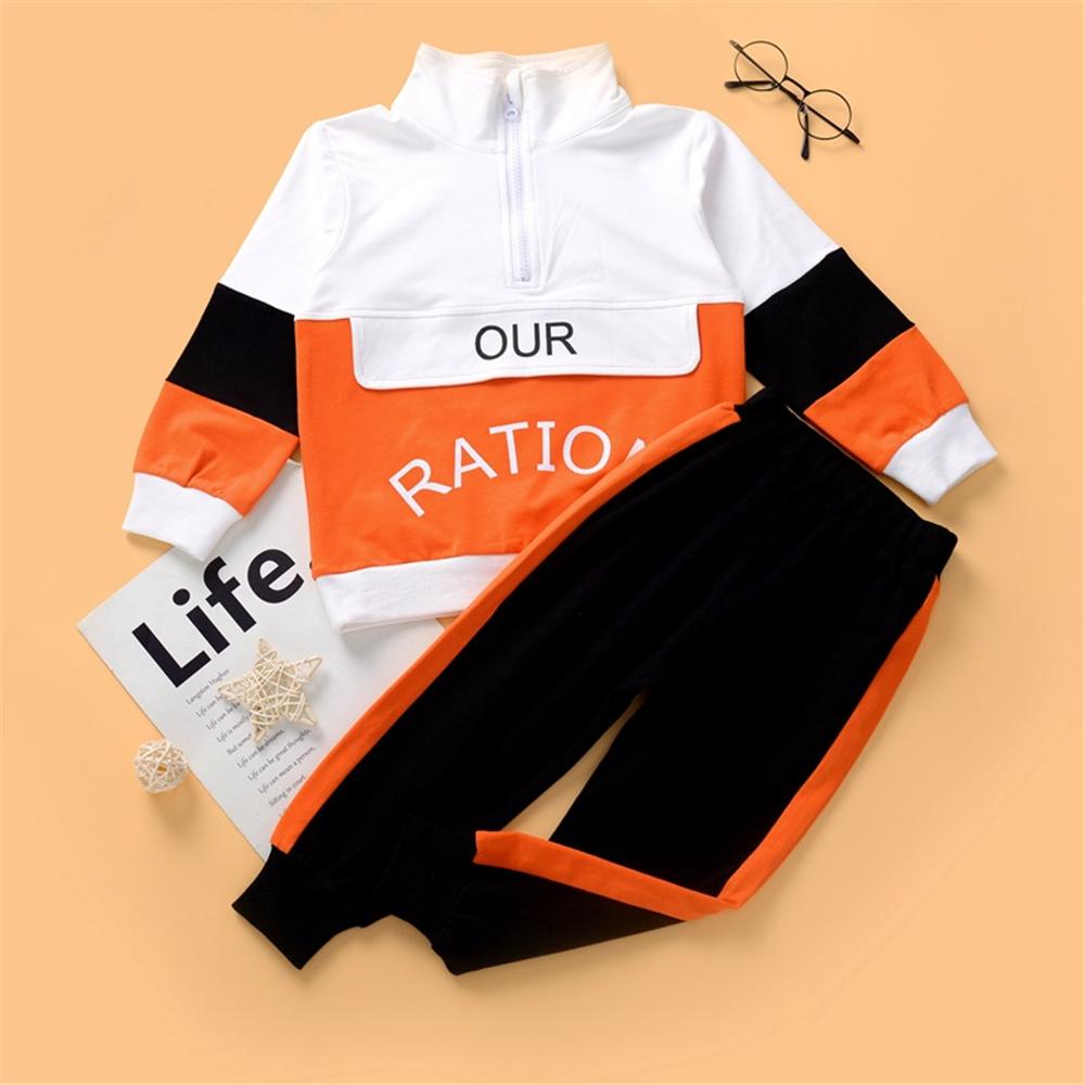 Toddler Boys Letter Color Block Long Sleeve Top & Pants Wholesale Kidswear - PrettyKid