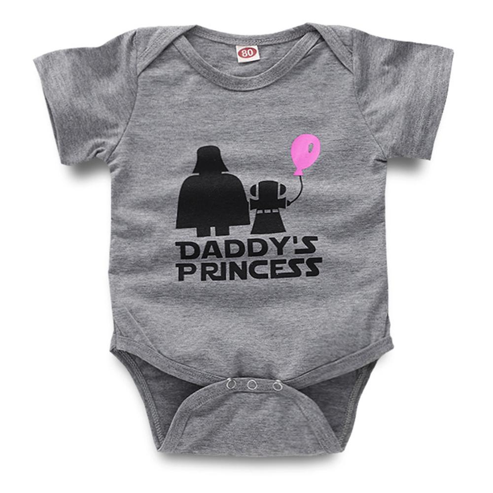 Baby Girls Letter Daddys Princess Printed Short Sleeve Romper Baby Wholesales - PrettyKid