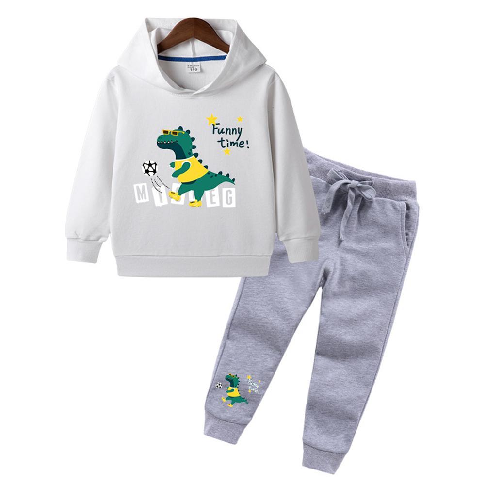 Boys Letter Dinosaur Printed Long Sleeve Hooded Jumper & Trousers - PrettyKid