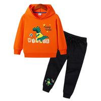 Boys Letter Dinosaur Printed Long Sleeve Hooded Jumper & Trousers - PrettyKid