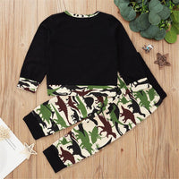 Boys Letter Dinosaur Printed Long Sleeve Top & Pants Wholesale Kids Apparel - PrettyKid