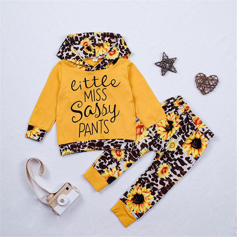 Toddler Girls Letter Floral Printed Hooded Top & Pants Girl Wholesale - PrettyKid