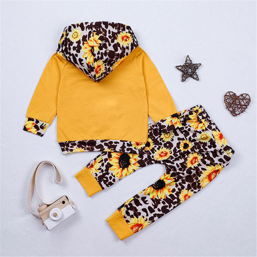 Toddler Girls Letter Floral Printed Hooded Top & Pants Girl Wholesale - PrettyKid