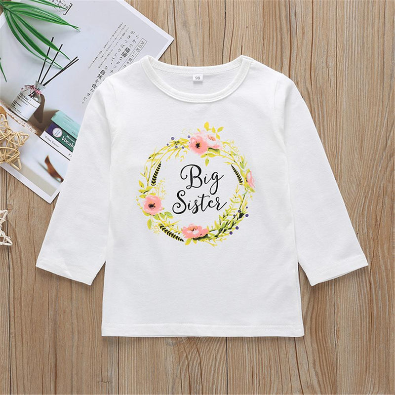 Girls Letter Floral Printed Long Sleeve Tops - PrettyKid