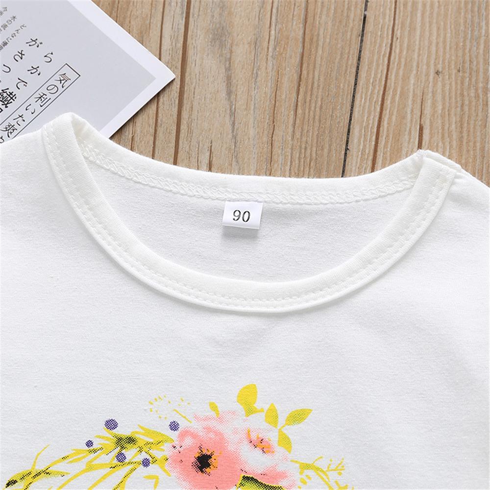 Girls Letter Floral Printed Long Sleeve Tops - PrettyKid