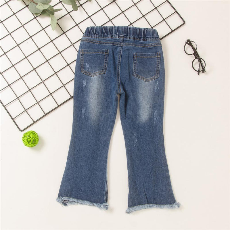 Toddler Girls Letter Flower Casual Flared Jeans Girls Clothes Wholesale - PrettyKid