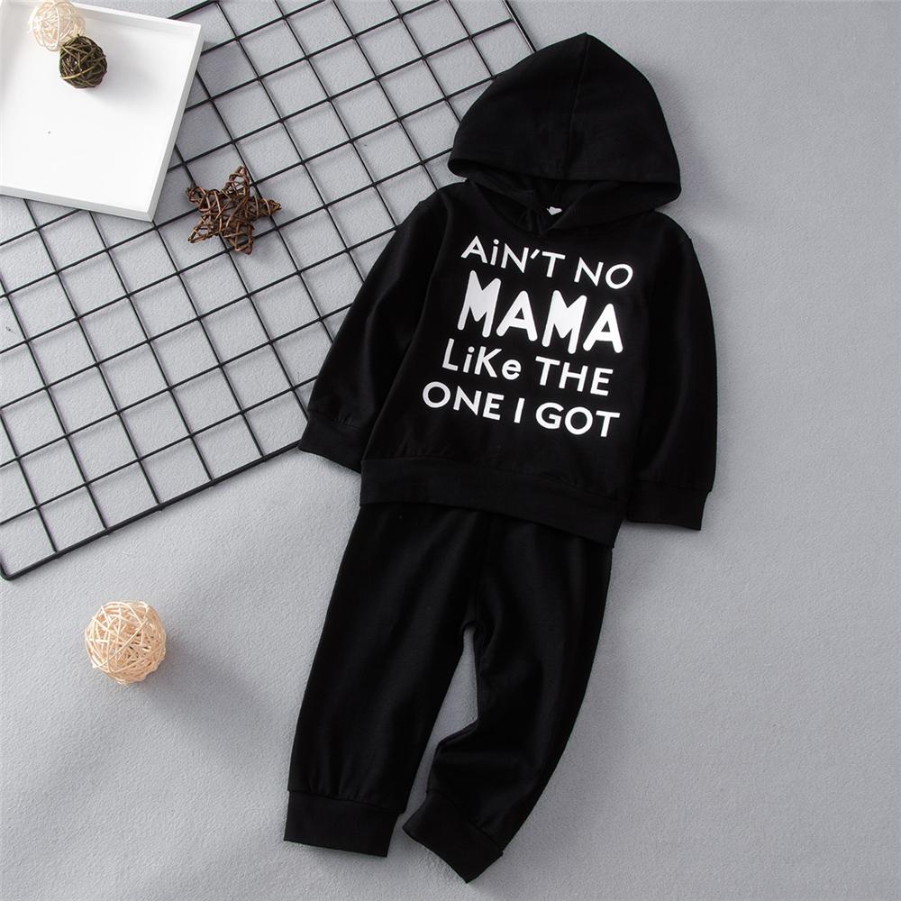 Baby Unisex Letter Hooded Top & Bottoms Cheap Bulk Baby Clothes - PrettyKid