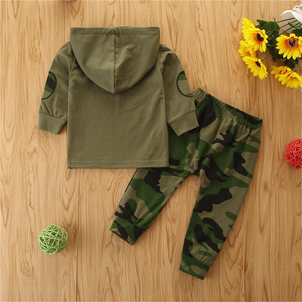 Baby Boy Letter Hooded Top & Camo Pants Baby Wholesale Clothing - PrettyKid