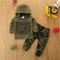 Baby Boy Letter Hooded Top & Camo Pants Baby Wholesale Clothing - PrettyKid