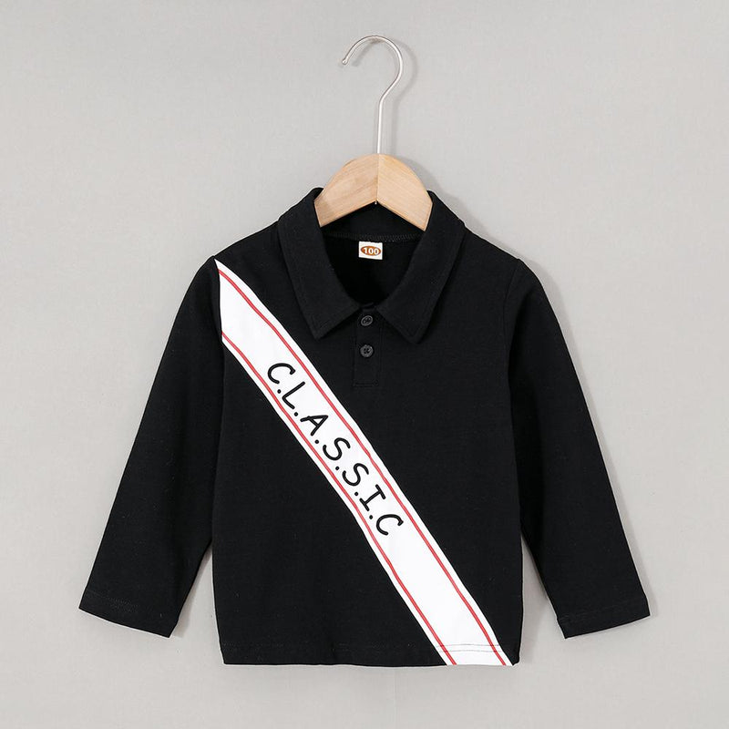 Unisex Letter Lapel Long Sleeve T-Shirt Kids Wholesale Clothing - PrettyKid