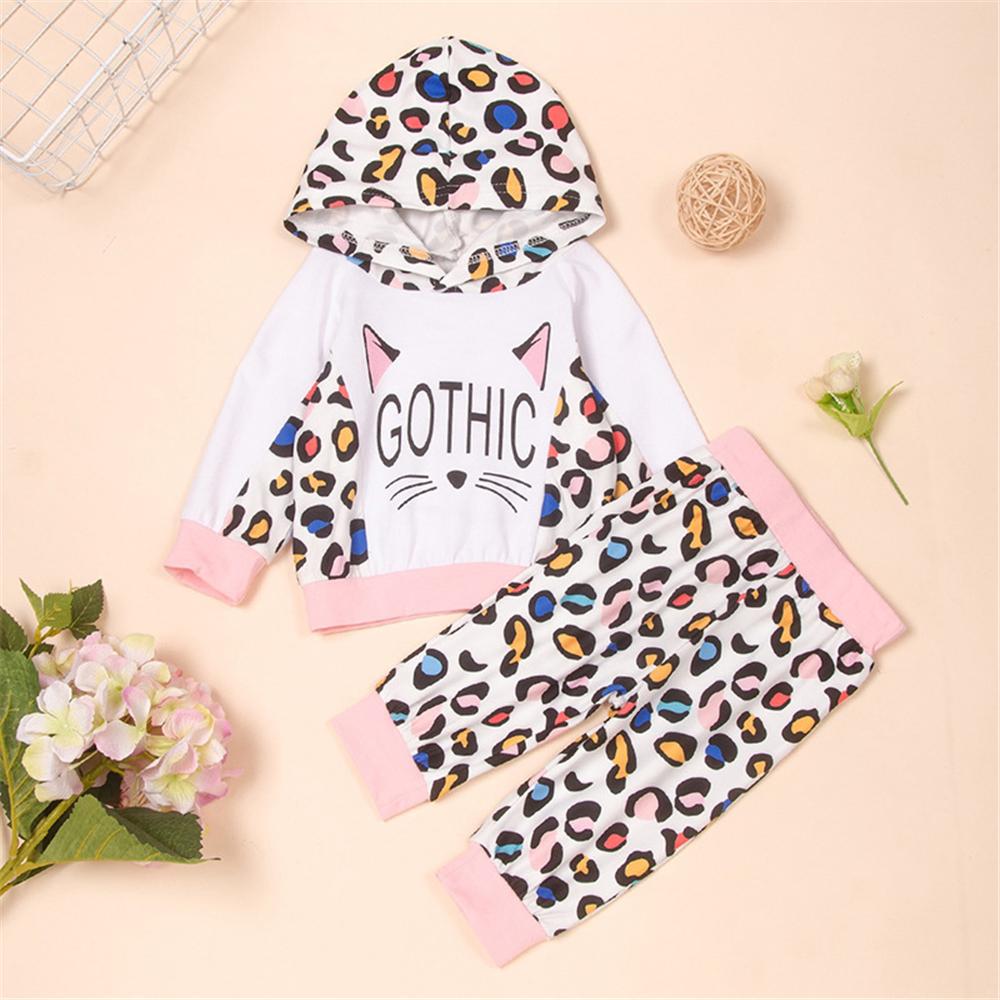 Baby Girl Letter Leopard Hooded Long Sleeve Top & Pants Baby Wholesale - PrettyKid