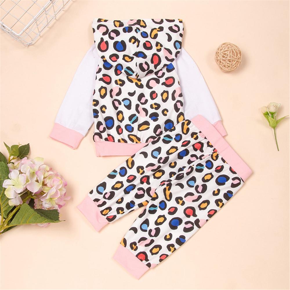 Baby Girl Letter Leopard Hooded Long Sleeve Top & Pants Baby Wholesale - PrettyKid