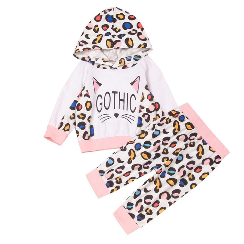 Baby Girl Letter Leopard Hooded Long Sleeve Top & Pants Baby Wholesale - PrettyKid