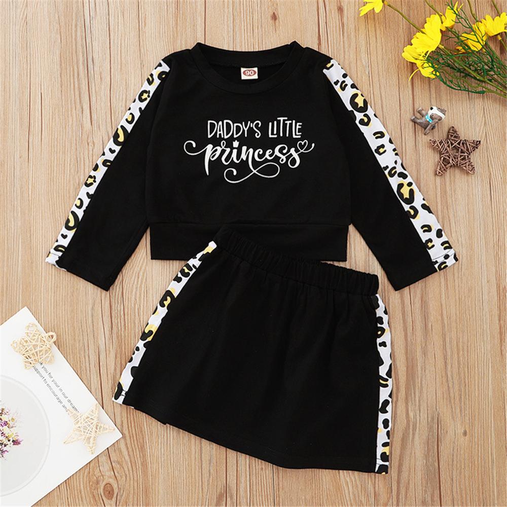 Girls Letter Leopard Printed Long Sleeve Top & Skirt Toddler Girls Wholesale - PrettyKid