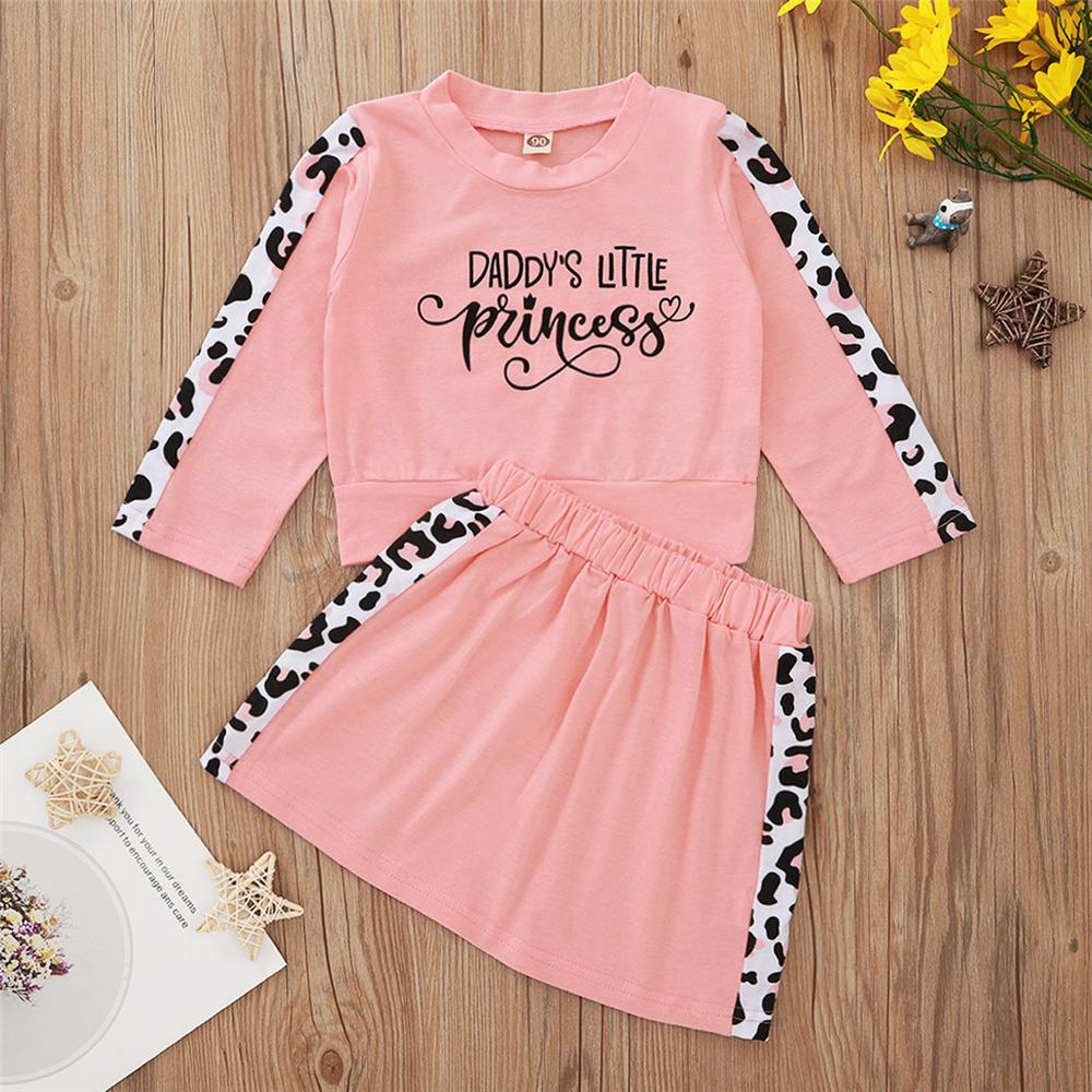 Girls Letter Leopard Printed Long Sleeve Top & Skirt Toddler Girls Wholesale - PrettyKid