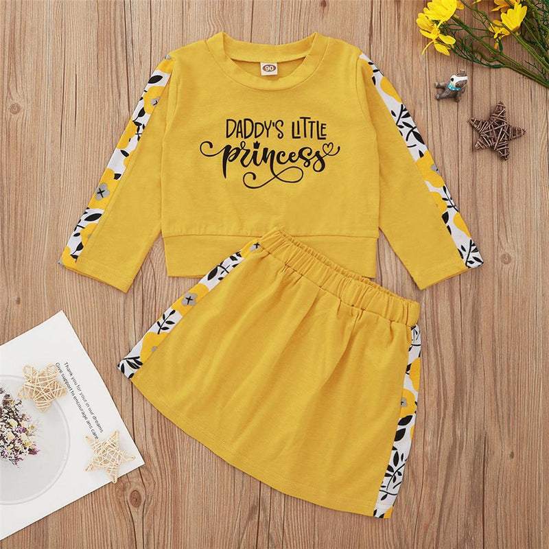 Girls Letter Leopard Printed Long Sleeve Top & Skirt Toddler Girls Wholesale - PrettyKid