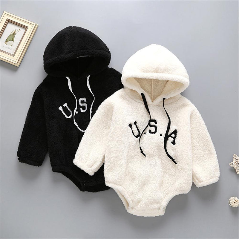 Baby Unisex Letter Long Sleeve Hooded Romper Baby Wholesales - PrettyKid