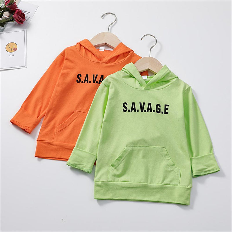 Unisex Letter Long Sleeve Pullover Hooded Top Bulk Childrens Clothes - PrettyKid