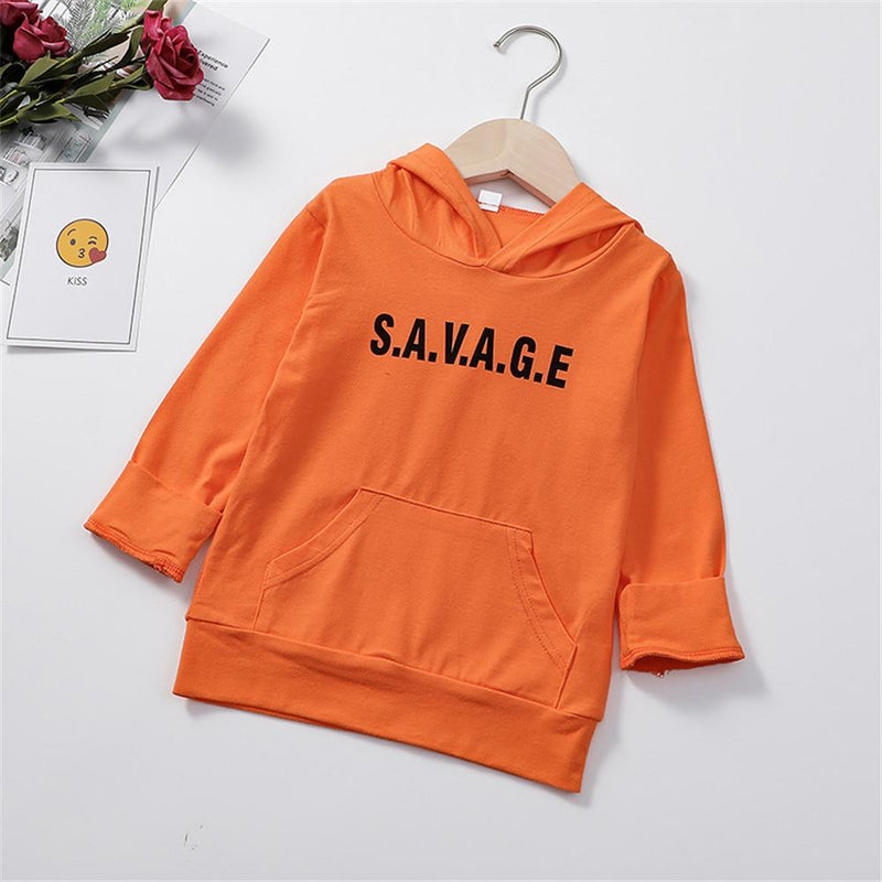 Unisex Letter Long Sleeve Pullover Hooded Top Bulk Childrens Clothes - PrettyKid
