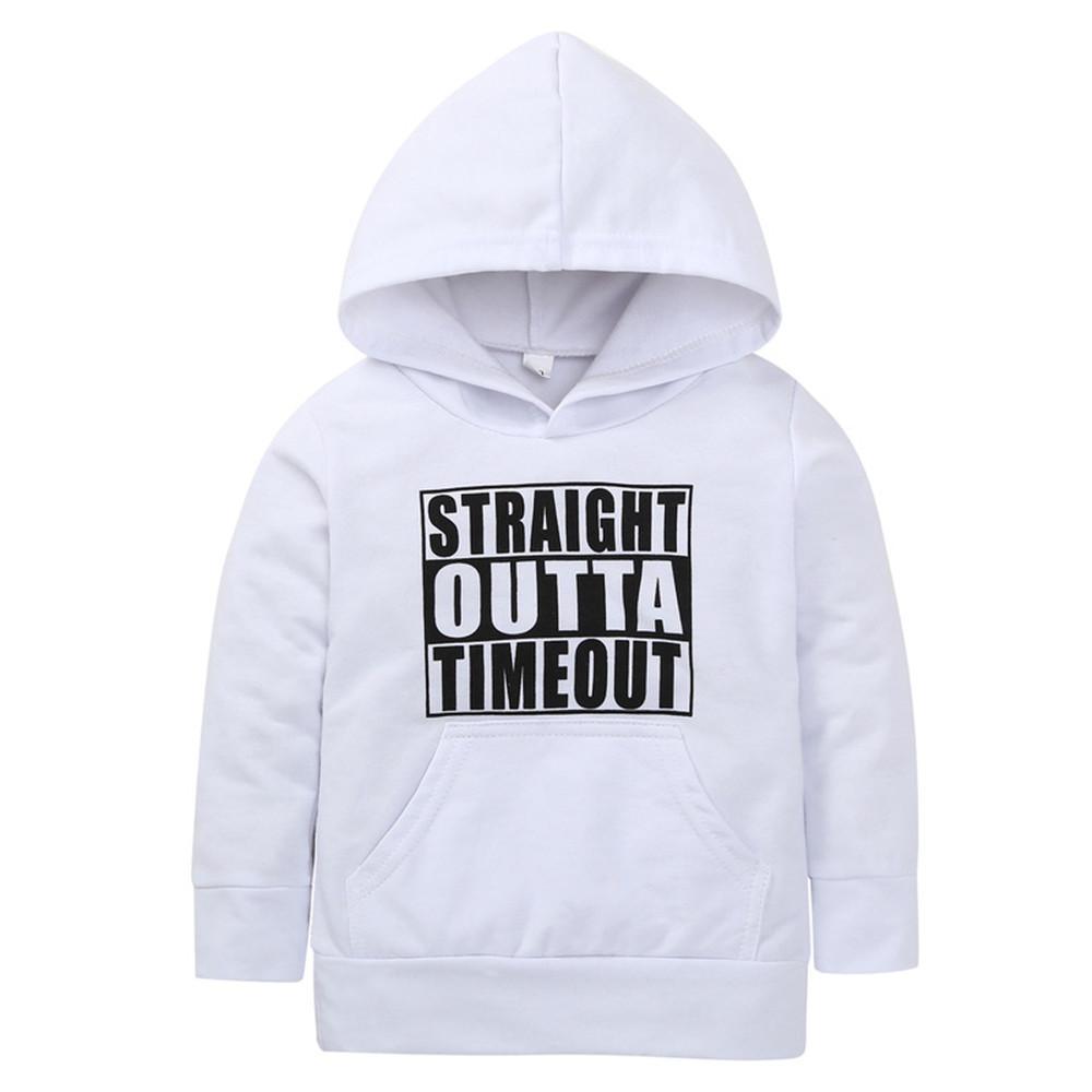 Boys Letter Long Sleeve Solid Hooded Tops - PrettyKid