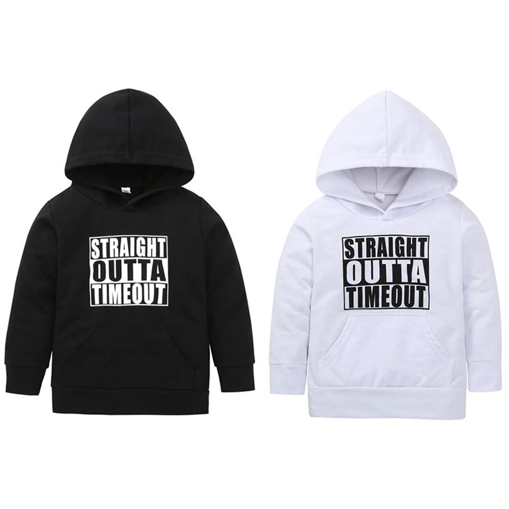 Boys Letter Long Sleeve Solid Hooded Tops - PrettyKid