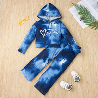 Girls Letter Long Sleeve Tie Dye Hooded Top & Pants Bulk Kids Clothing - PrettyKid