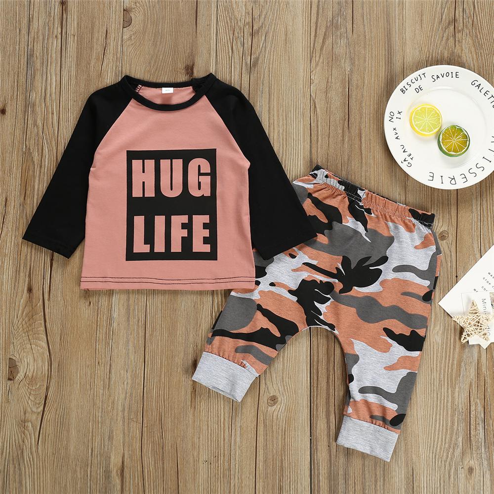 Baby Boys Letter Long Sleeve Top & Camo Pants Buy Baby Clothes Wholesale - PrettyKid