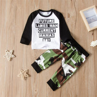 Toddler Boys Letter Long Sleeve Top & Camo Pants Wholesale Boys Suits - PrettyKid