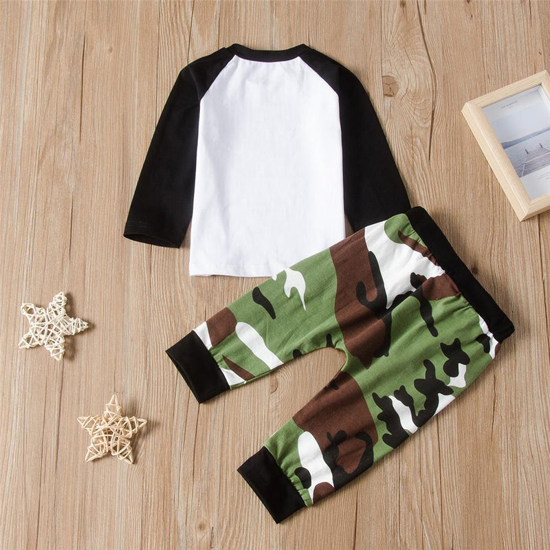 Toddler Boys Letter Long Sleeve Top & Camo Pants Wholesale Boys Suits - PrettyKid