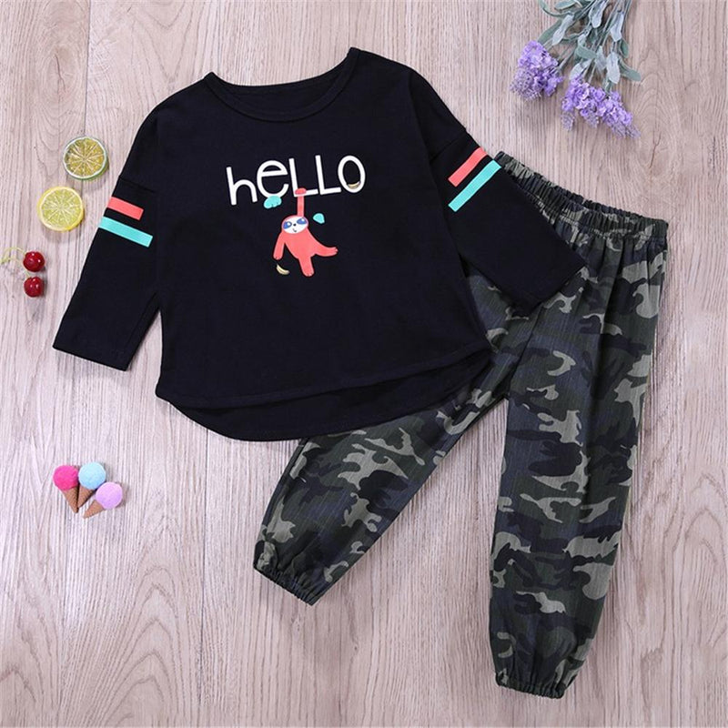 Toddler Boys Letter Long Sleeve Top & Camo Pants Wholesale Boys Suits - PrettyKid