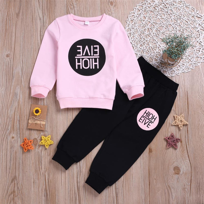 Girls Letter Long Sleeve Top & Pants Wholesale Girl Clothing - PrettyKid