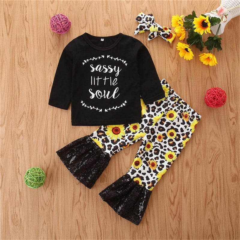 Baby Girls Letter Long Sleeve Top & Sunflower Bell Pants Wholesale Girls - PrettyKid