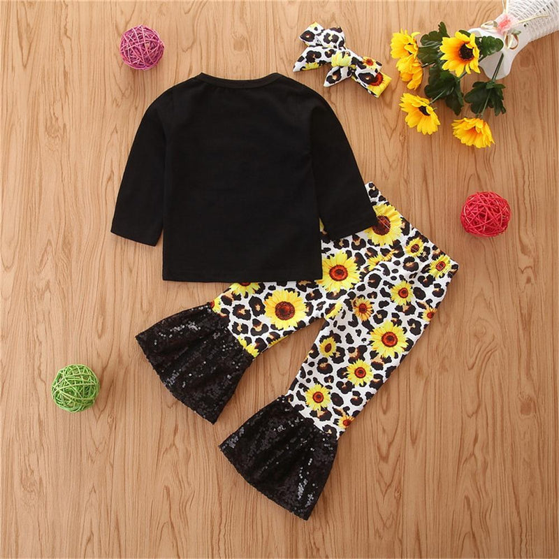 Baby Girls Letter Long Sleeve Top & Sunflower Bell Pants Wholesale Girls - PrettyKid
