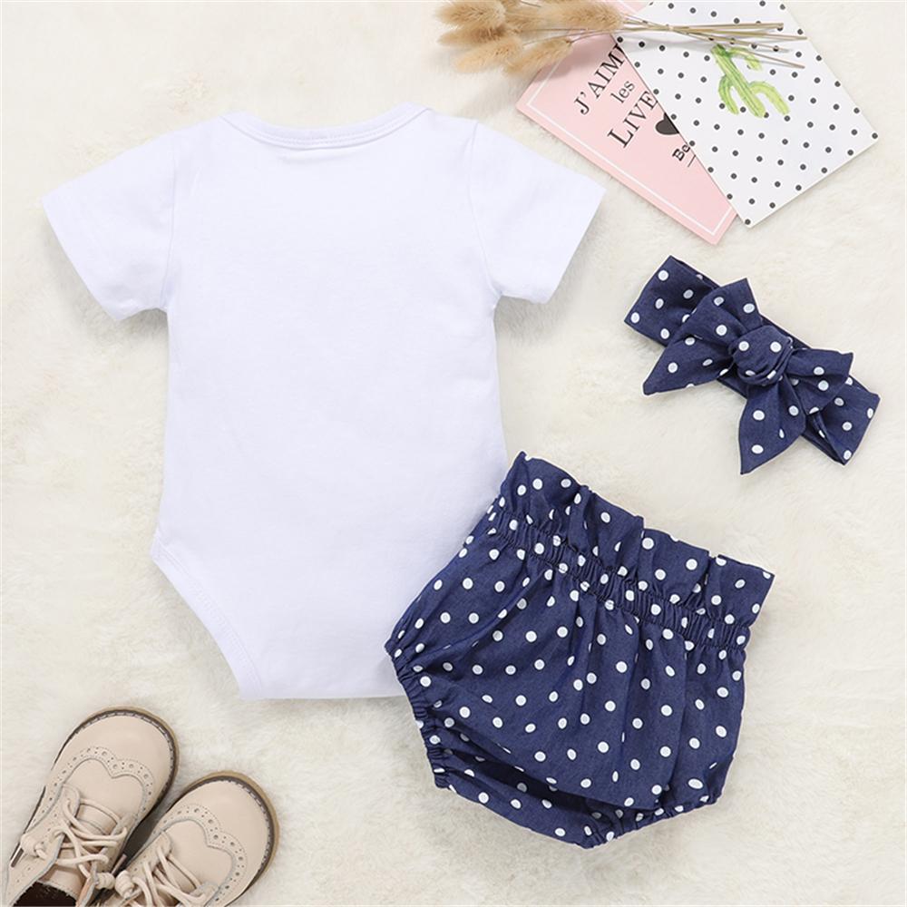 Baby Girl Letter Mama Is My Bestie Short Sleeve Romper Polka Dot Shorts Headband Baby Outfits - PrettyKid