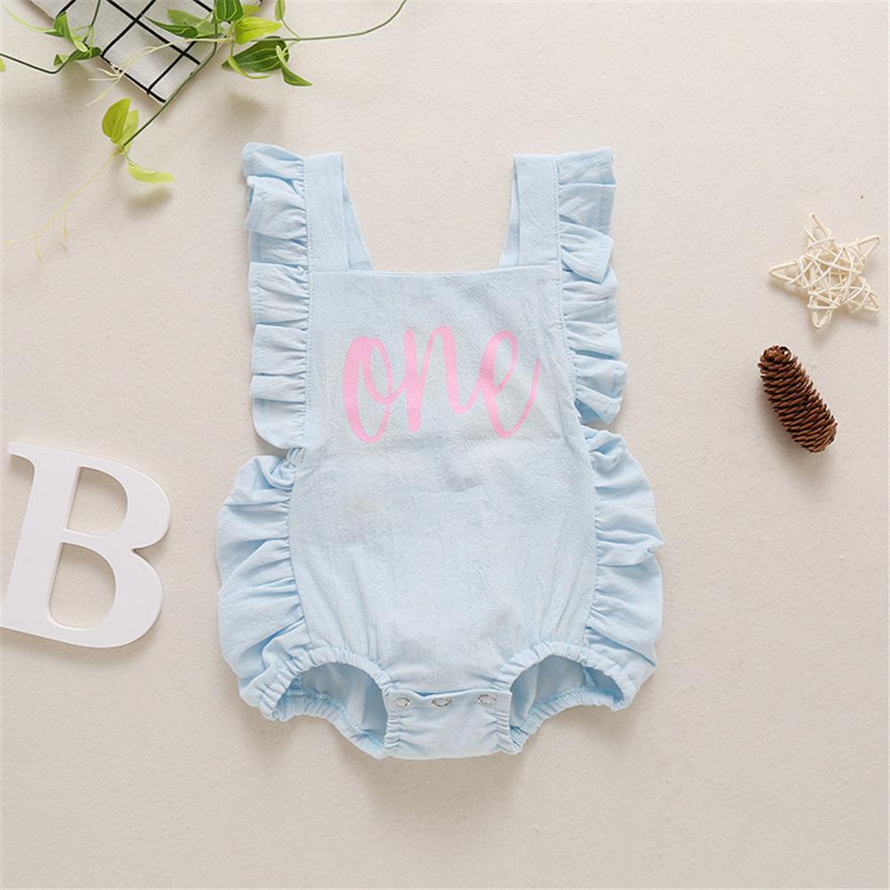 Baby Girls Letter One Printed Sleeveless Summer Romper Wholesale Baby Cloths - PrettyKid