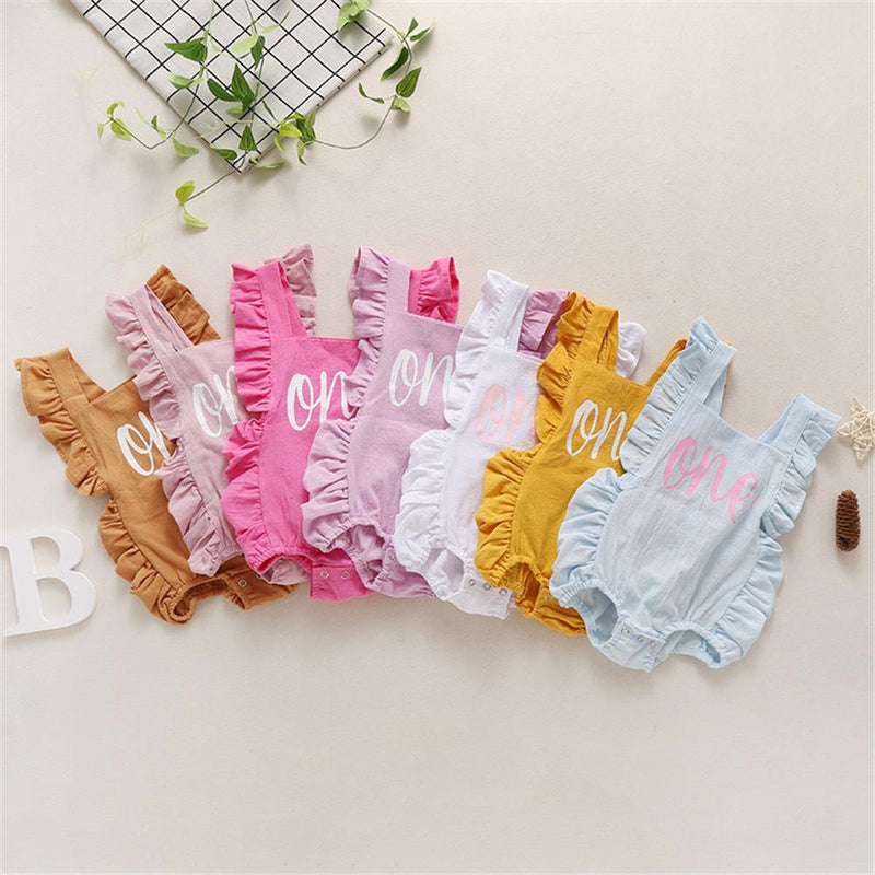 Baby Girls Letter One Printed Sleeveless Summer Romper Wholesale Baby Cloths - PrettyKid