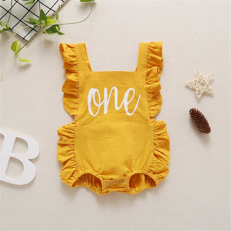 Baby Girls Letter One Printed Sleeveless Summer Romper Wholesale Baby Cloths - PrettyKid