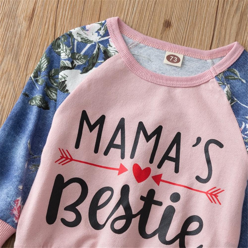 Baby Girl Letter Plant Printed Long-Sleeve Top & Pants Baby Wholesale Clothing - PrettyKid