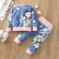 Baby Girl Letter Plant Printed Long-Sleeve Top & Pants Baby Wholesale Clothing - PrettyKid