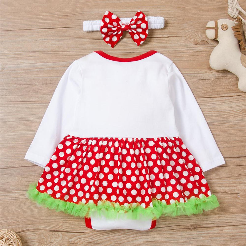 Baby Girls Letter Polka Dot Long Sleeve Romper Dress Wholesale Baby Clothing - PrettyKid