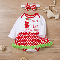 Baby Girls Letter Polka Dot Long Sleeve Romper Dress Wholesale Baby Clothing - PrettyKid