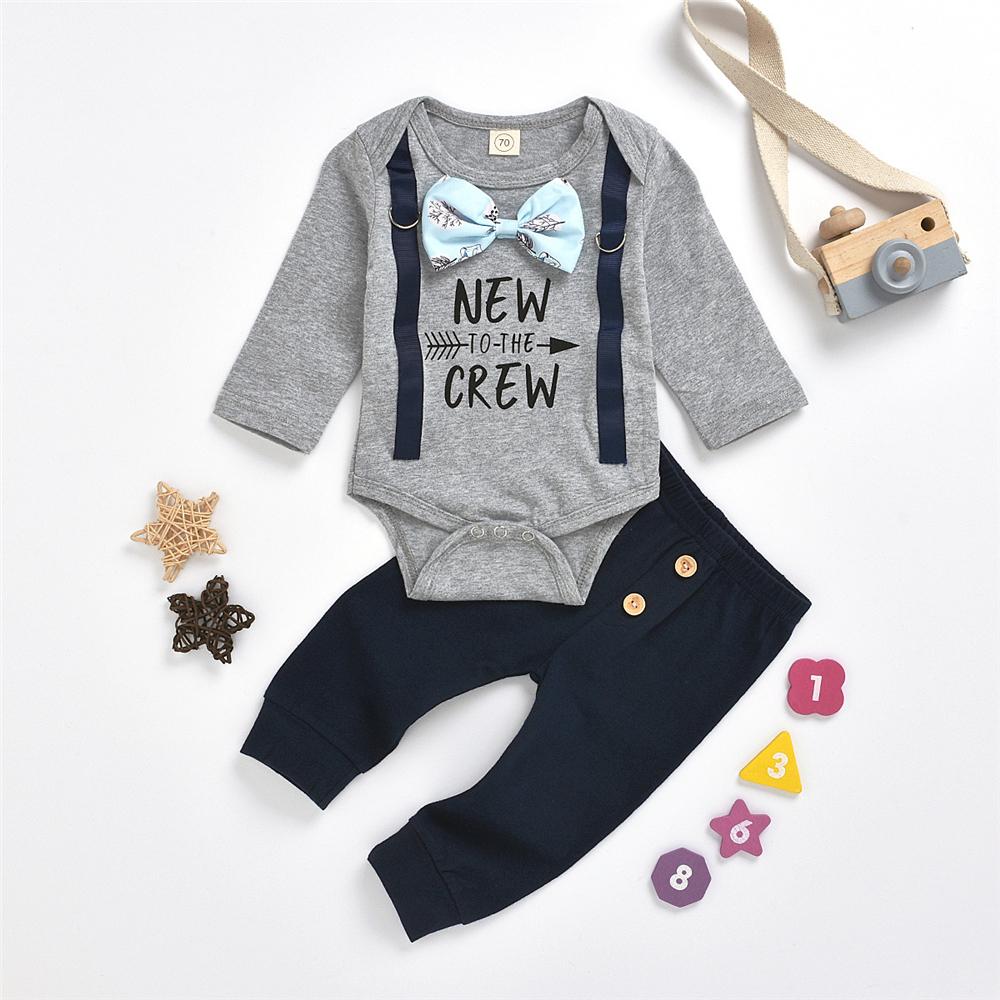 Baby Boys Letter Print Casual Romper & Pants Baby Boutique Clothing Wholesale - PrettyKid