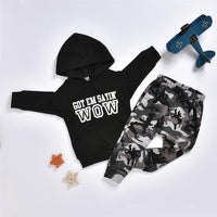 Baby Boys Letter Print Hooded Top & Camo Pants Boys Casual Suits - PrettyKid