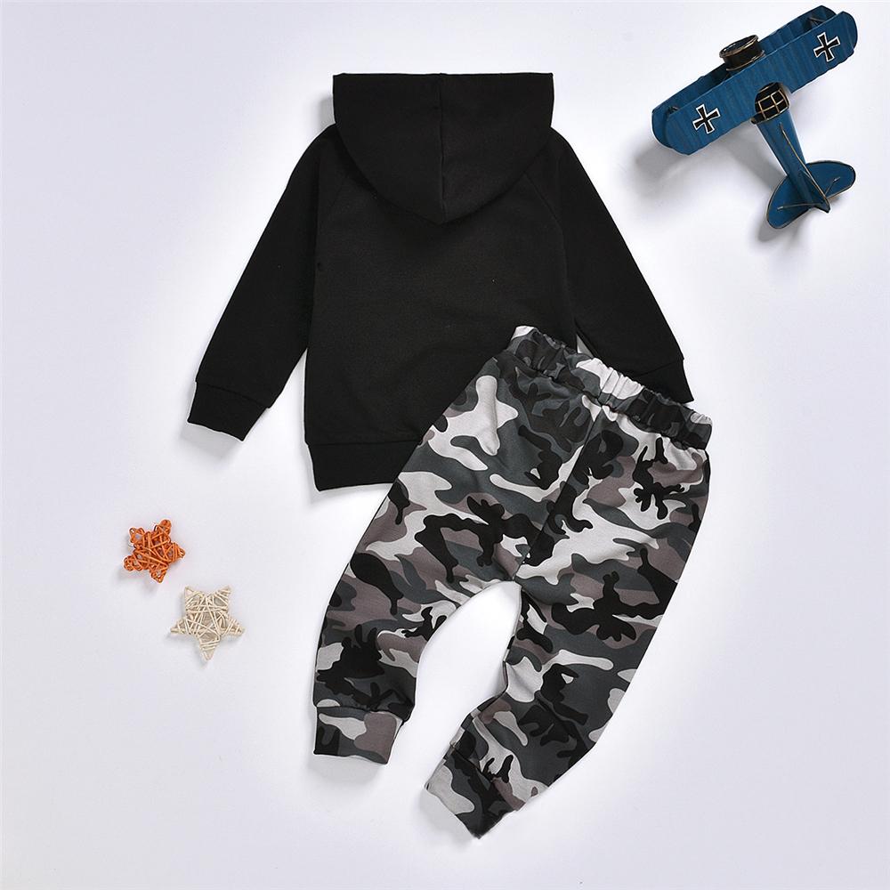 Baby Boys Letter Print Hooded Top & Camo Pants Boys Casual Suits - PrettyKid