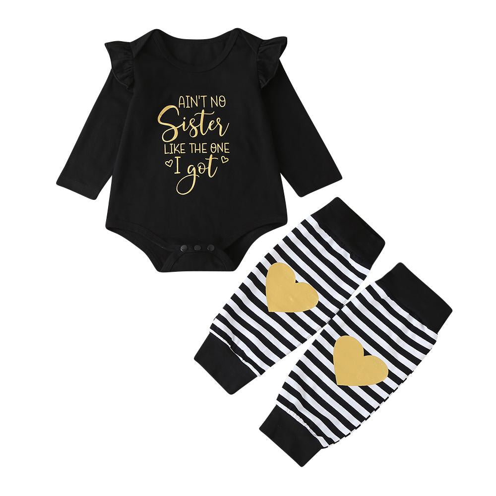 Baby Girls Letter Print Long Sleeve Romper & Striped Sock Wholesale Baby - PrettyKid