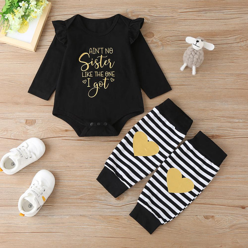 Baby Girls Letter Print Long Sleeve Romper & Striped Sock Wholesale Baby - PrettyKid