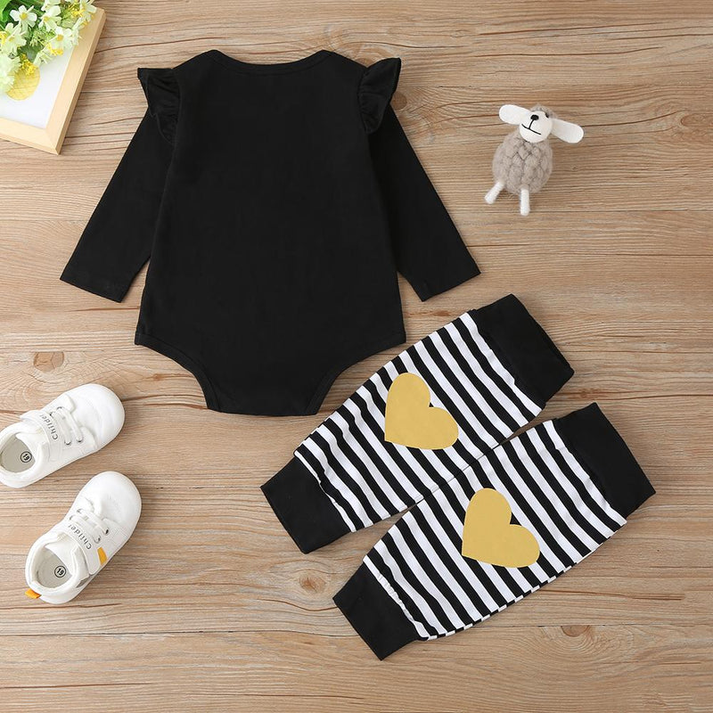 Baby Girls Letter Print Long Sleeve Romper & Striped Sock Wholesale Baby - PrettyKid