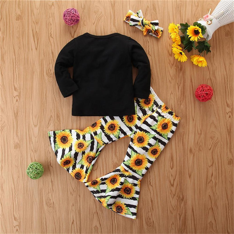 Girls Letter Long Sleeve & Sunflower Bell Trousers Baby Girl Wholesale - PrettyKid