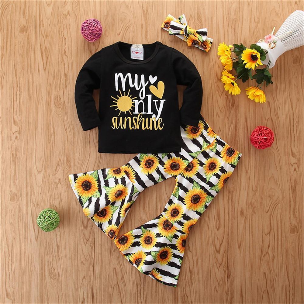 Girls Letter Long Sleeve & Sunflower Bell Trousers Baby Girl Wholesale - PrettyKid