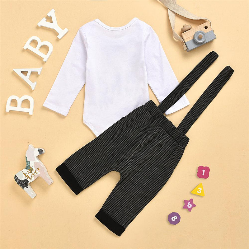 Baby Boys Letter Print Romper & Plaid Jumpsuit Baby Clothing Warehouse - PrettyKid